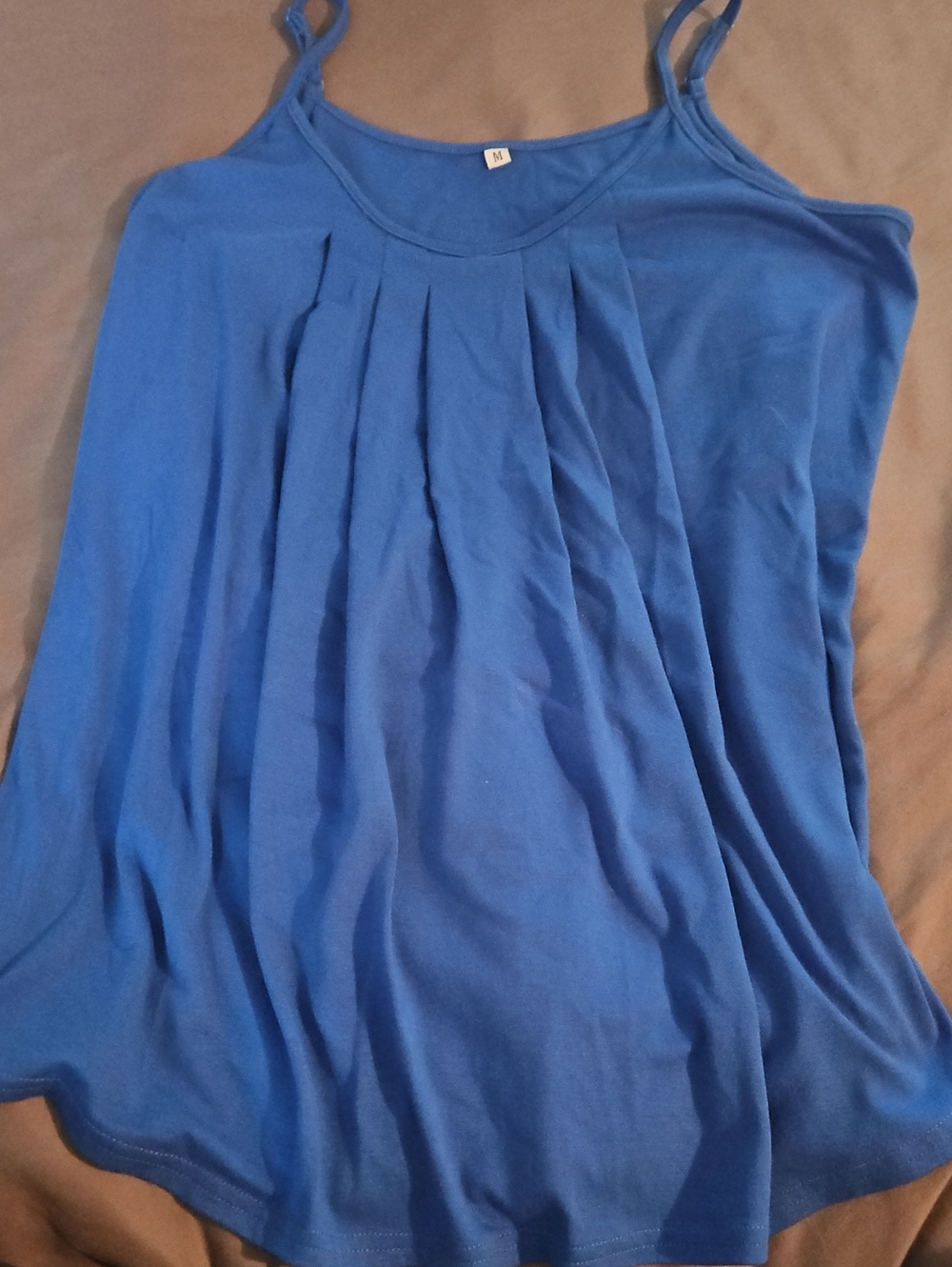 Blue Women's Pleated Spaghetti Strap Tank Top